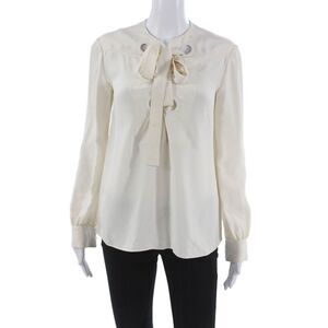 Derek Lam Women Silk High Neck Long Sleeve Basic Blouse Ivory Size M